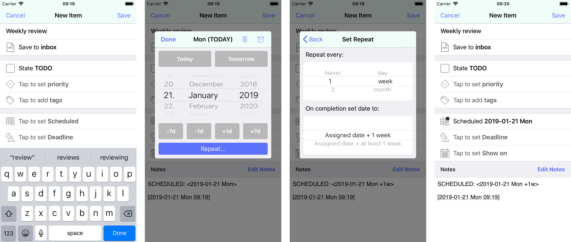 Creating a repeating task in beorg